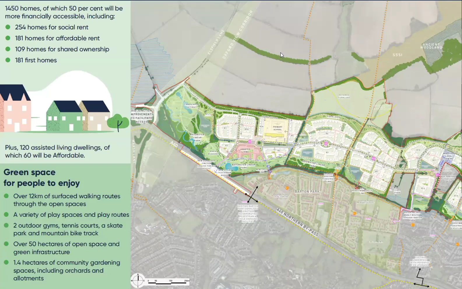 Map of the Bayswater development with details of the homes, green spaces and amenities proposed