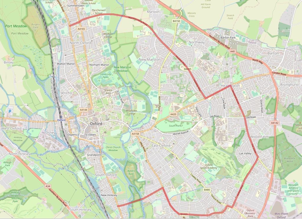 Map of Oxford showing the route of the B4495