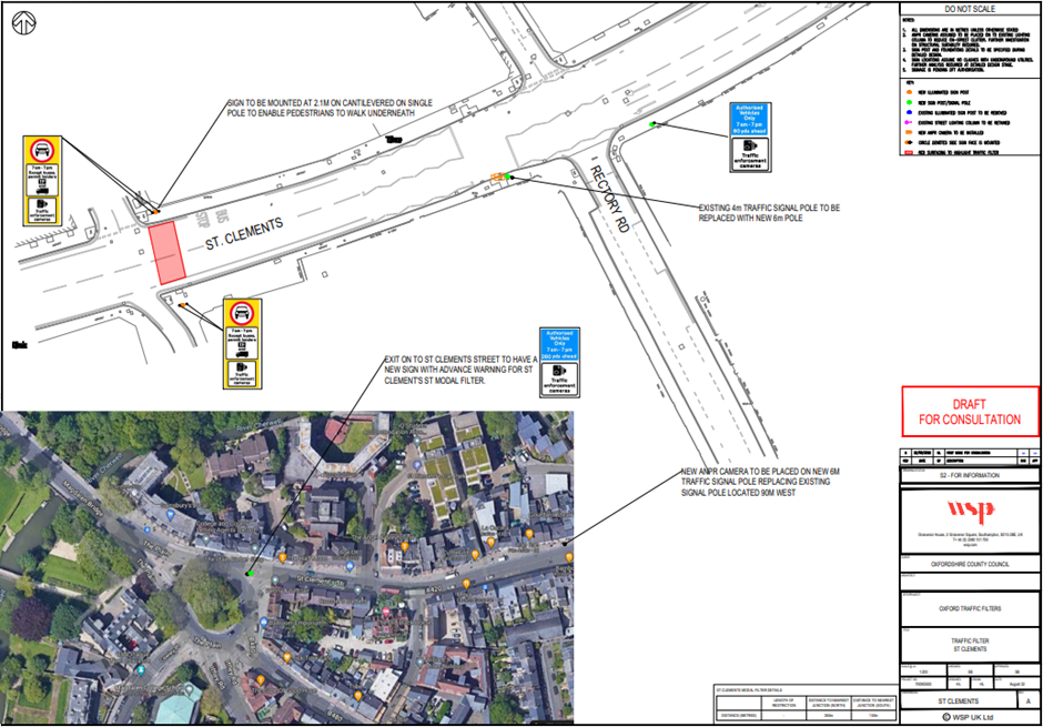 Plan showing the exact location of the proposed St Clement’s traffic filter to the west of Rectory Road