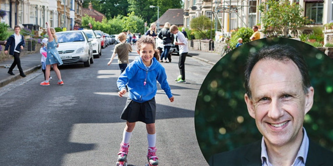 Children playing out on a play street and Dr William Bird MBE