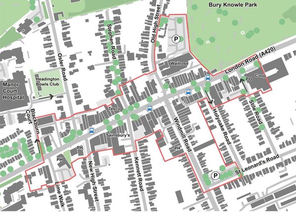 Map showing the area covered by the Improvement Plan for Headington, Oxford